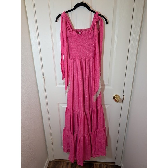 Sundress Saint Barth Neon Pink Jade Dress Hot Pink‎ Sequin Dress XS/S Tall Midi - Picture 3 of 13
